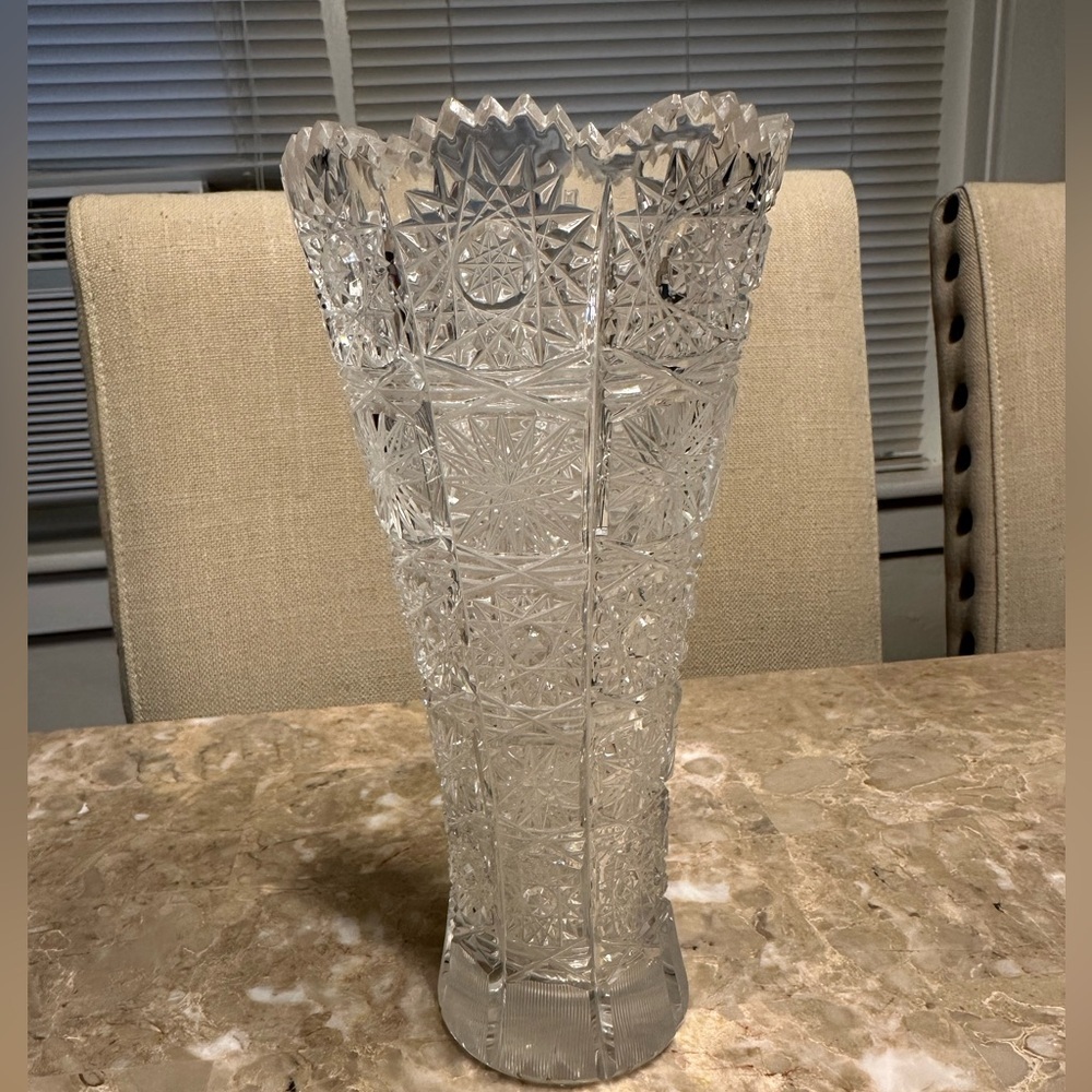 8 Crystal Vase Bohemian Czech Hand Cut Queen Lace 24% Lead